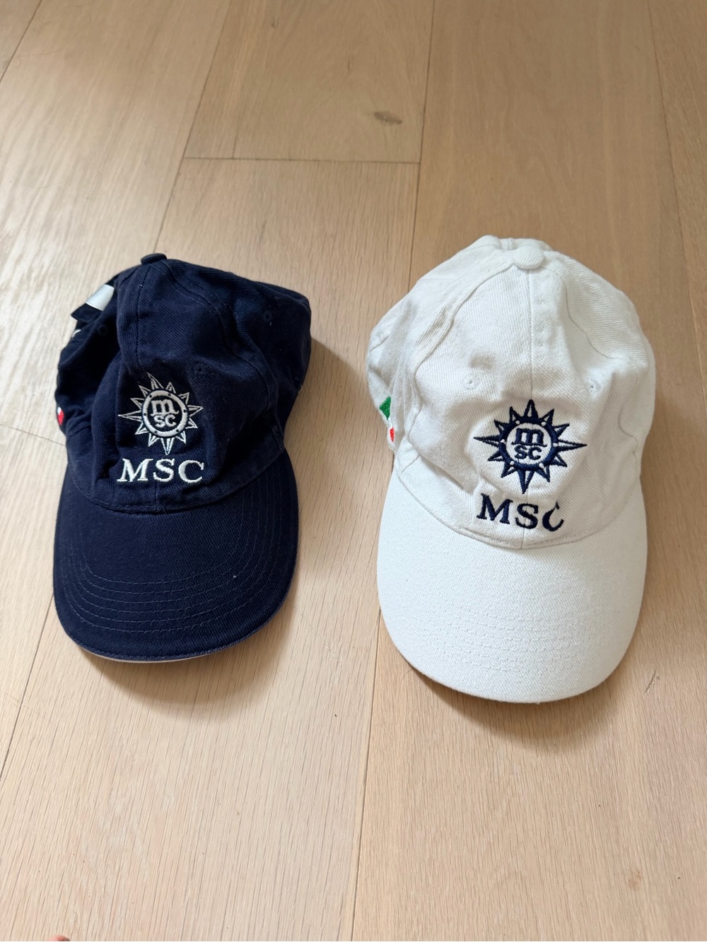 2 MSC Logo Baseball Caps- White and Navy